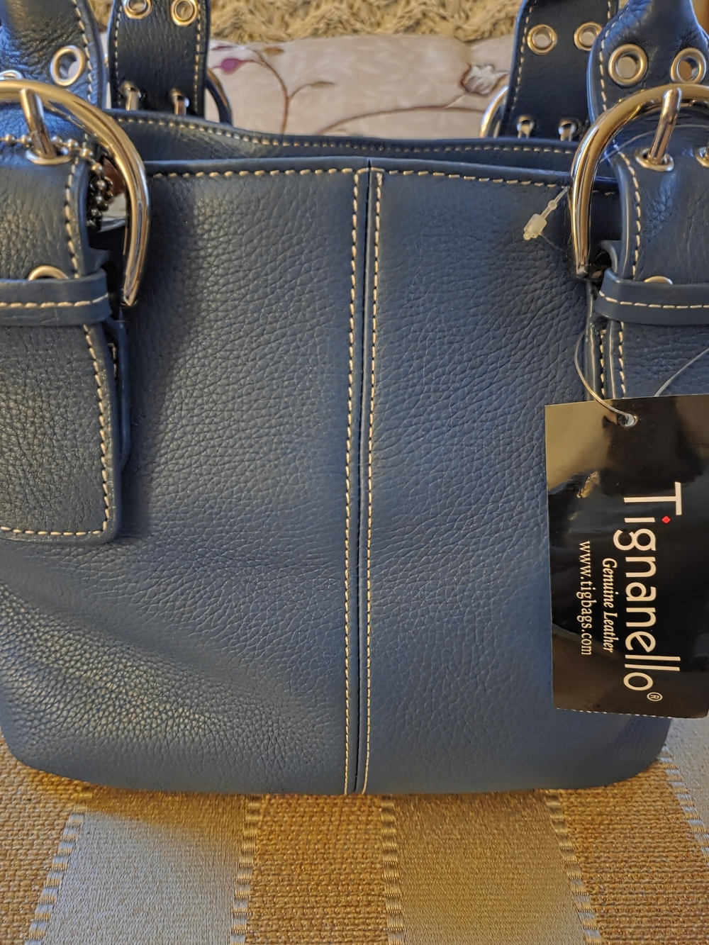 NWT Tignanello Blue Pebbled Leather Satchel Bag Shoulder Tote